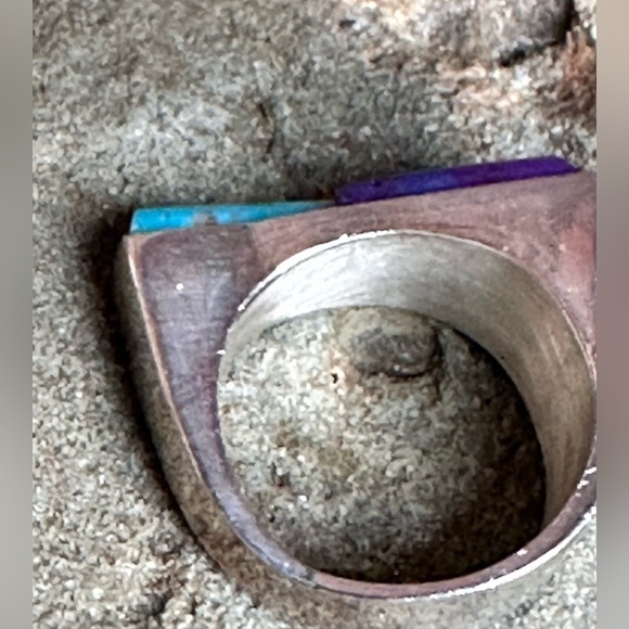 RING JAY KING DTR Sterling Turquoise, Raw Amethyst Handmade Southwestern 5493 - Picture 4 of 10
